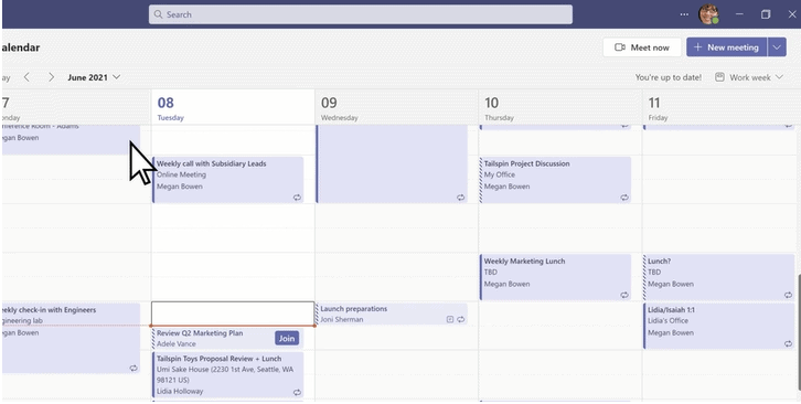 Meetings calendar