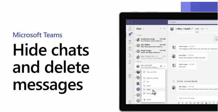 Hide chats and delete messages